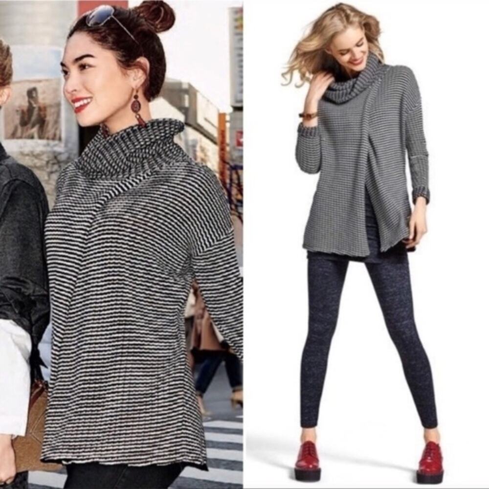 CAbi Fergie Cowl Neck Black White Split Front  Back Style Sweater Size Small